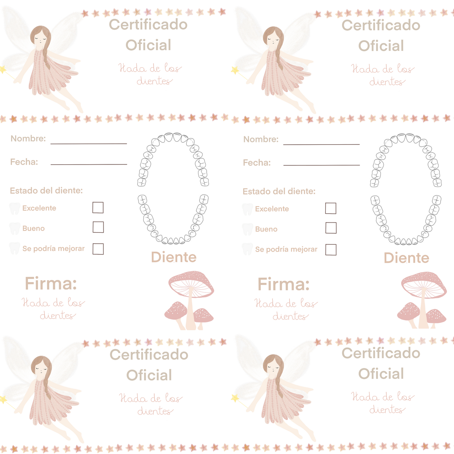 certificado de los dientes caídos hada de los dientes