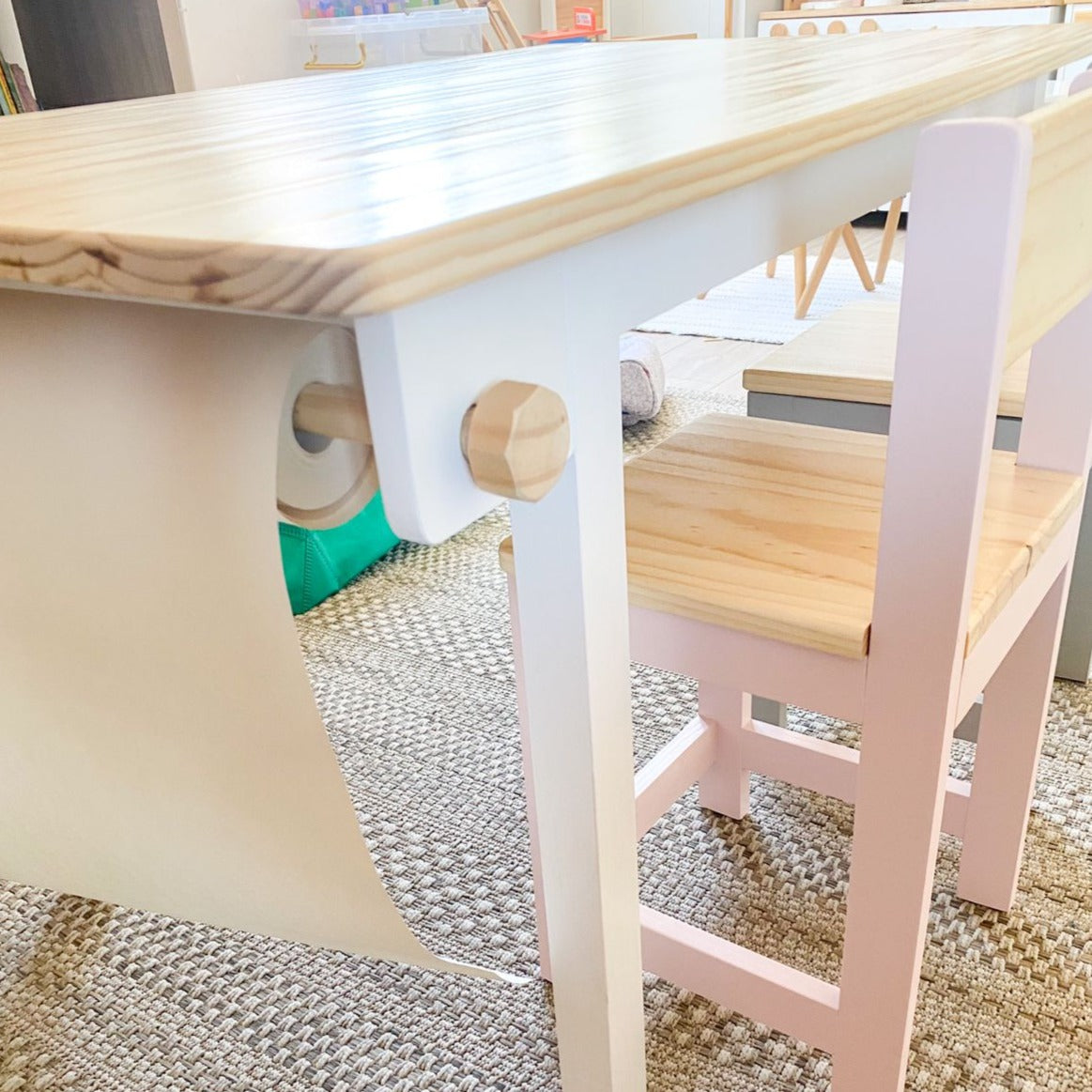 porta rollo de papel para mesa rectangular de madera infantil