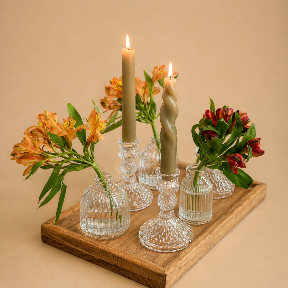 Trio candelabro de Vidrio