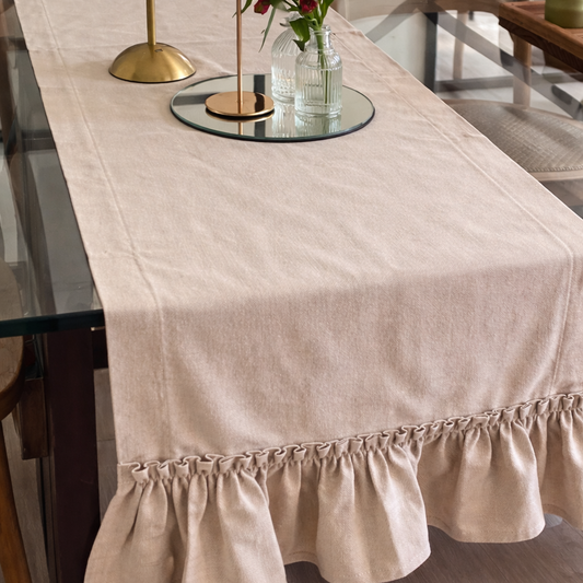 Caminos de mesa beige liso con vuelo