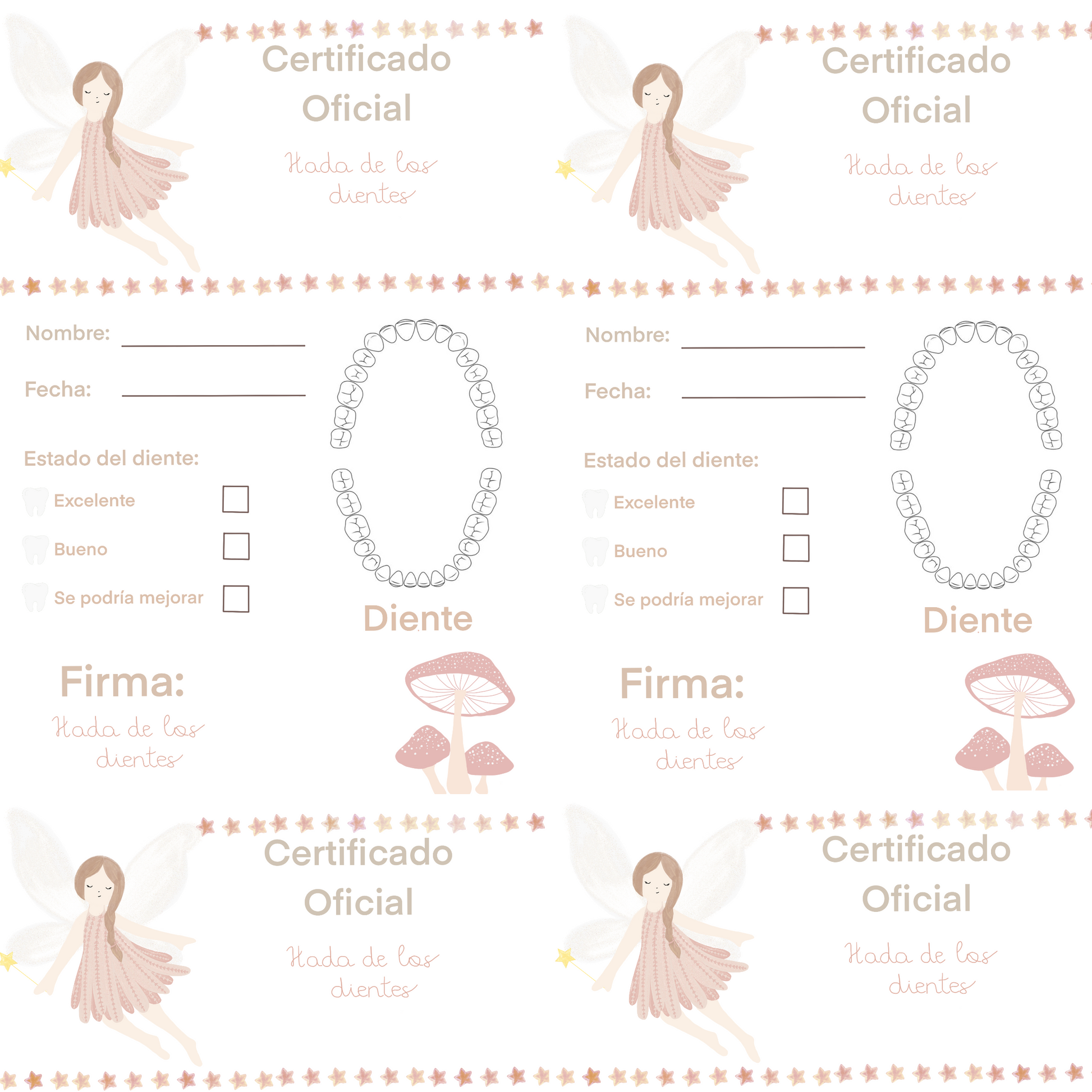 certificado de los dientes caídos hada de los dientes