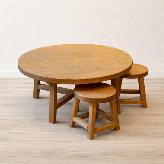 Mesa de centro redonda de madera  + 2 pisos