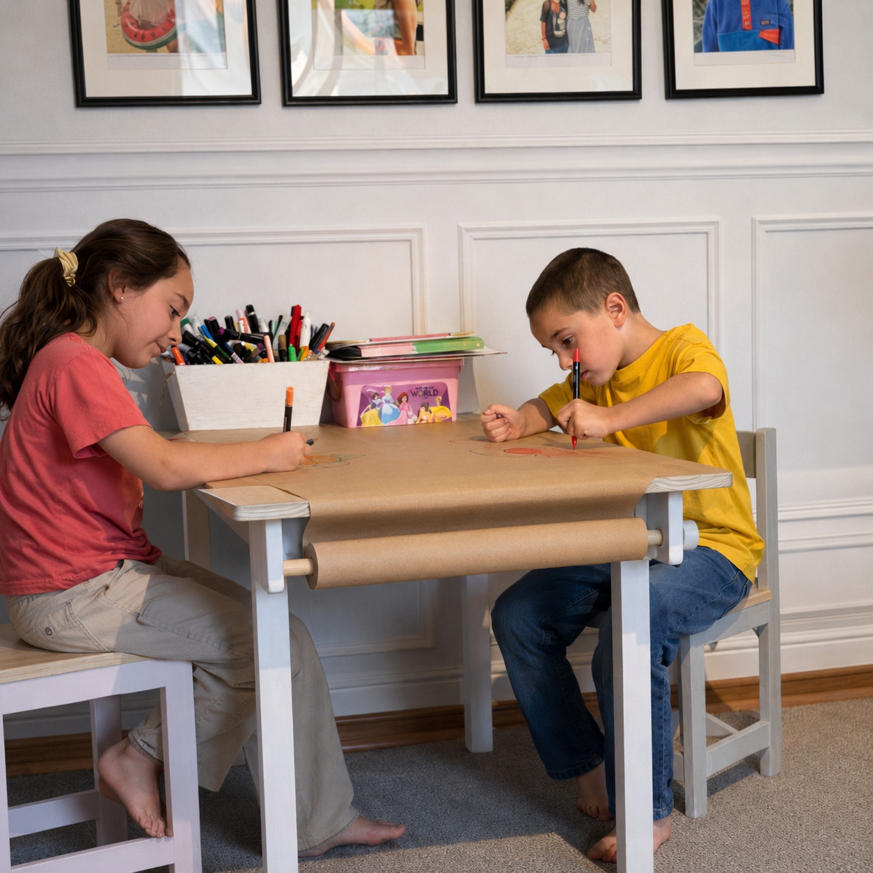 Mesa Infantil rectangular  de madera + 2 sillas | Para niños de entre 4 y 10 años
