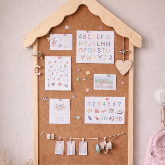 tablero corcho de madera forma de casa